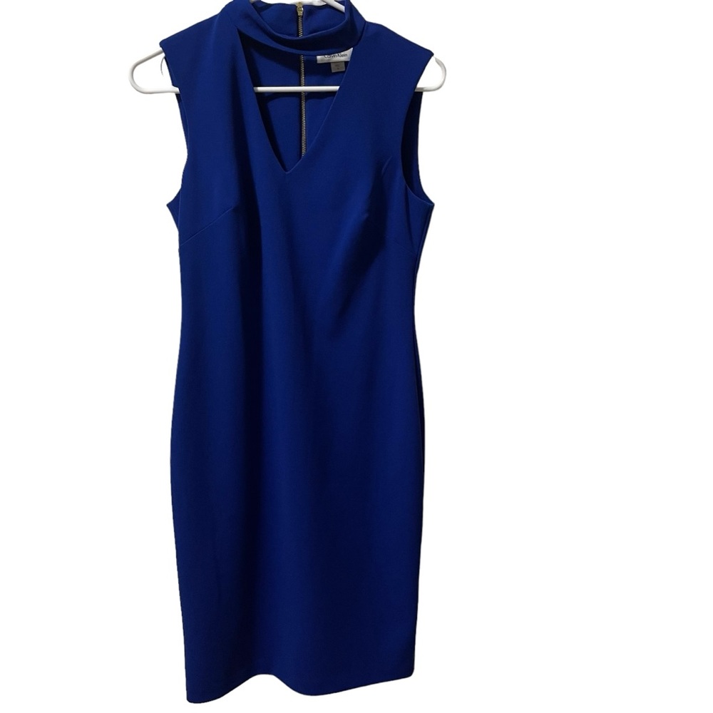 Calvin Klein Cobalt Blue Dress Cutout Collar Zipper Back Size 6